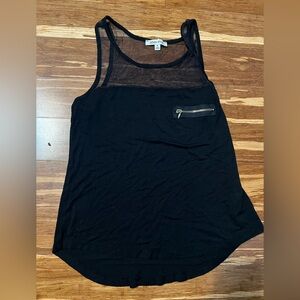 Black Tank Top with Mesh and Zipper Detail